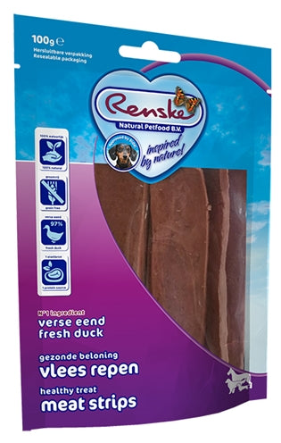 Renske Gezonde Beloning Vlees Strip Eend 100 GR - 0031 Shop