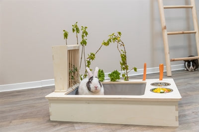 Trixie Voederstation Met Voerbak / Waterbak / Hooiruif Hout Naturel 70X47X41 CM - 0031 Shop