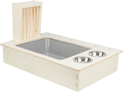 Trixie Voederstation Met Voerbak / Waterbak / Hooiruif Hout Naturel 70X47X41 CM - 0031 Shop