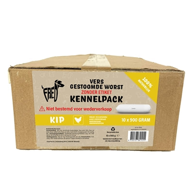 Freds Gestoomd Vers Vlees Worst Kennelpack Kip Tarwe En Glutenvrij 10X900 GR