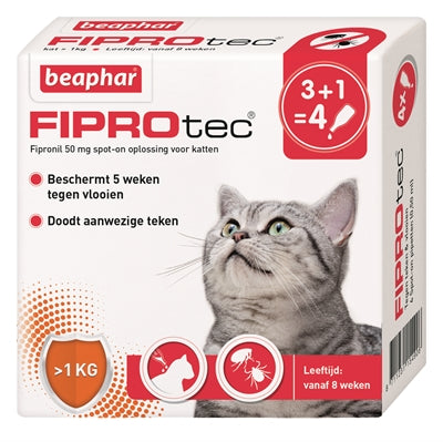 Beaphar Fiprotec Kat Tegen Vlooien & Teken 3+1 PIPET >1 KG EN 8 WEKEN - 0031 Shop