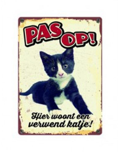 Plenty Gifts Waakbord Blik Verwend Katje 15X21 CM - 0031 Shop