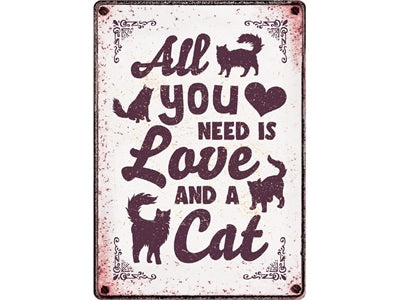 Plenty Gifts Waakbord Blik All You Need Is Love And A Cat 21X15 CM - 0031 Shop