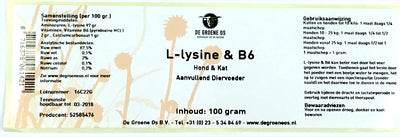 De Groene Os L-Lysine / B6 Hond / Kat 100 GR