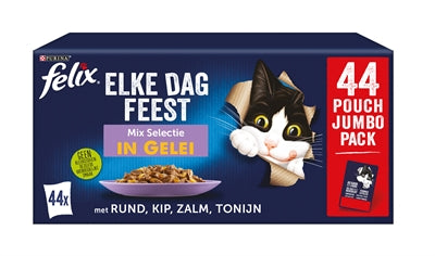 Felix Pouch Elke Dag Feest In Gelei Mix Box Tonijn / Zalm / Rund / Kip 44X85 GR